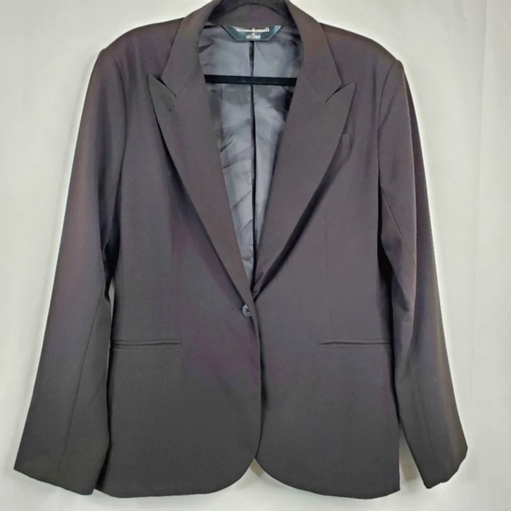 Norma Kamali Lined Black Blazer Size 16 One Button Jacket Office Preppy Career‎